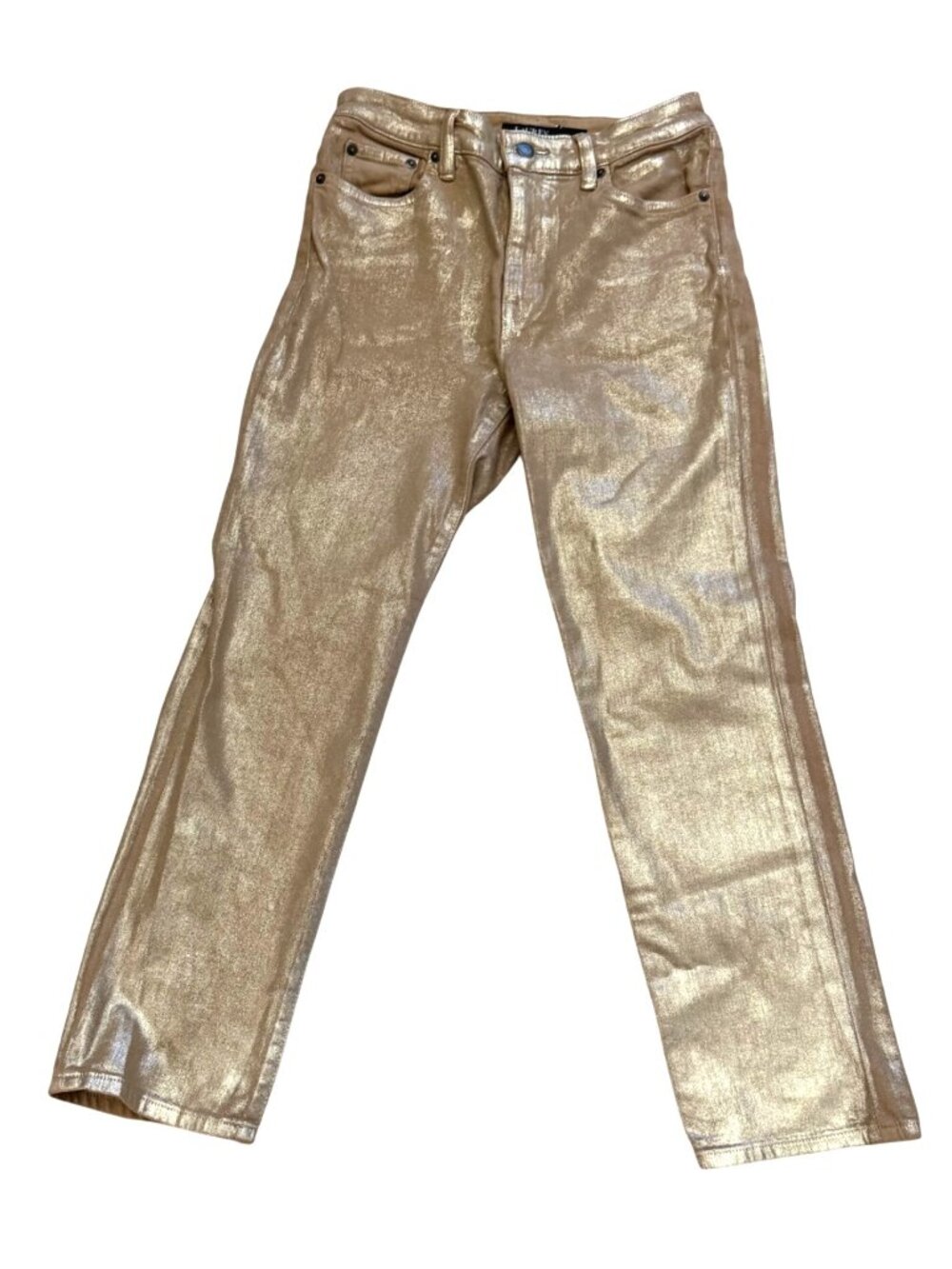 Lauren Ralph Lauren Women's Straight Leg Jeans 4 Metallic Gold Black Label Glam